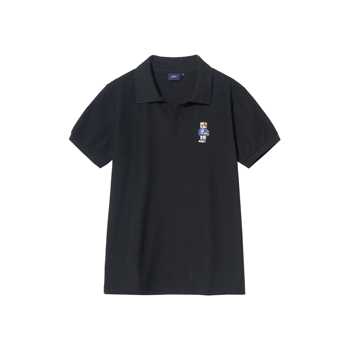 YEM1SS212ABK Yale Women's Embroidery Dan Quick Dry Pique Slit Neck Shirt Black