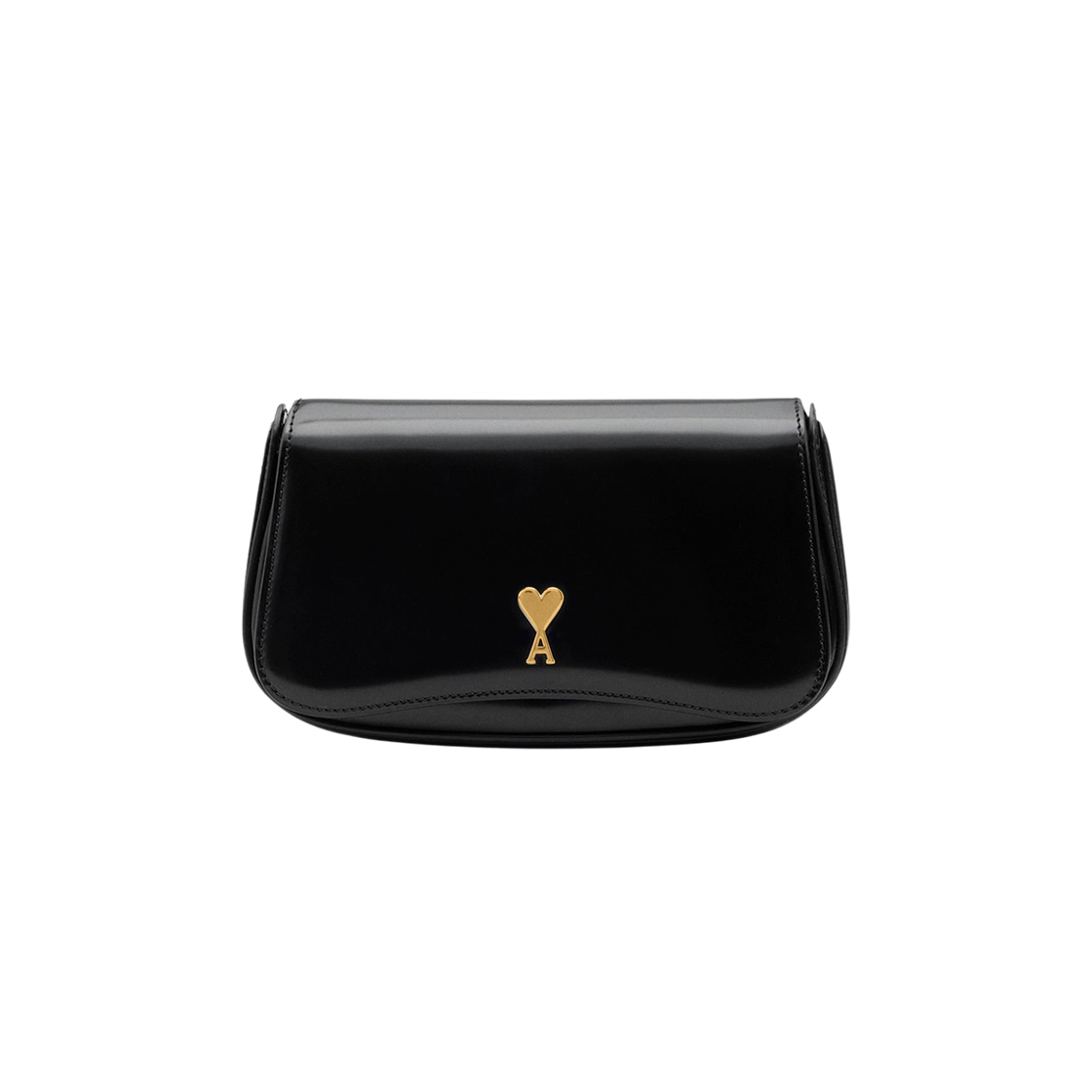 ULL720-AL0139-001 AMI Paris de Coeur Small Crossbody Bag in Glazed Leather Black Gold