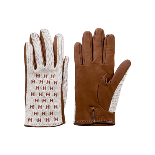 ITWQWOU3V5NC Hermes Federica Gloves 6.5 Brown/Beige