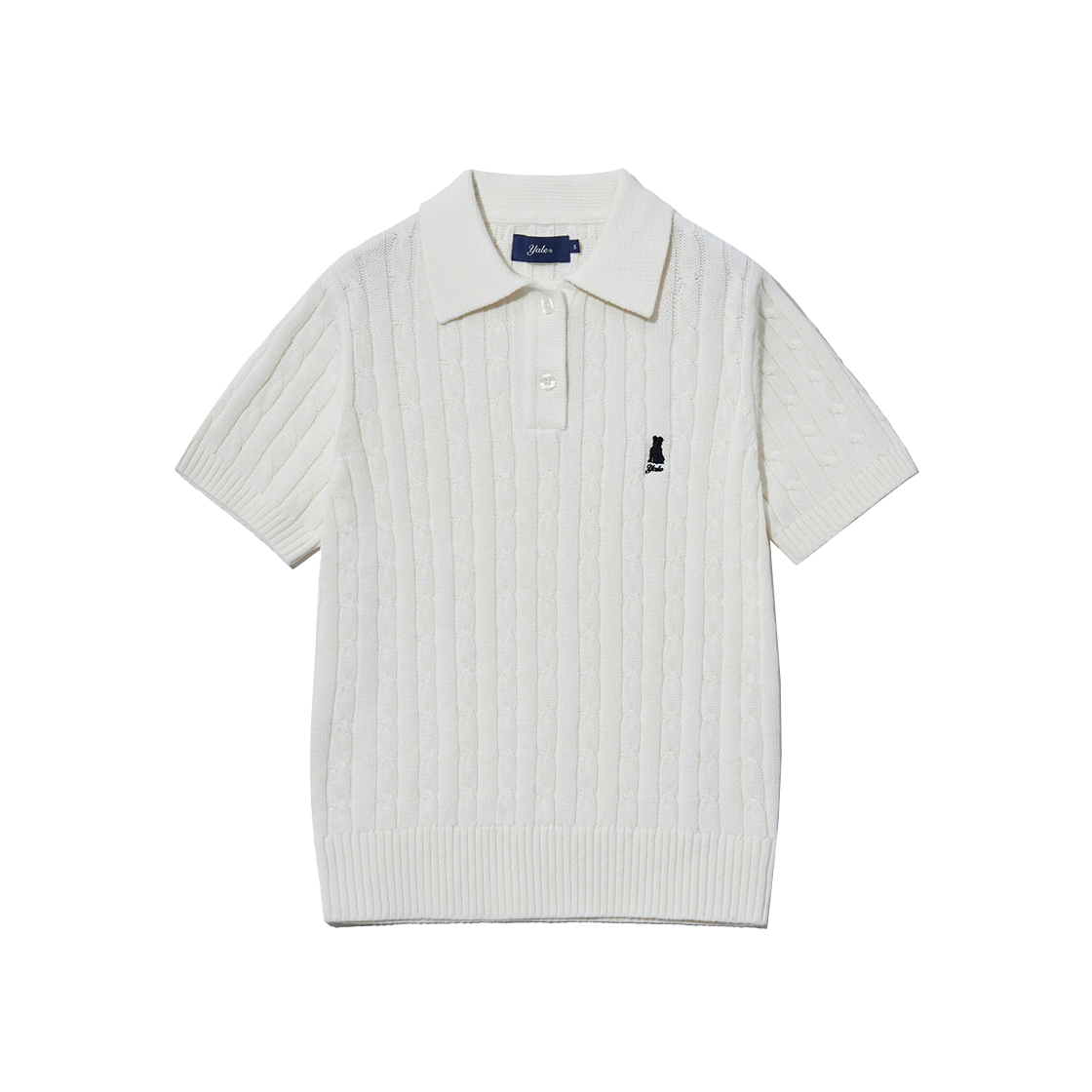 예일 우먼즈 헤리티지 댄 케이블 반팔 폴로 니트_아이보리(Yale Women's Heritage Dan Cable Short Sleeve Knit Ivory)