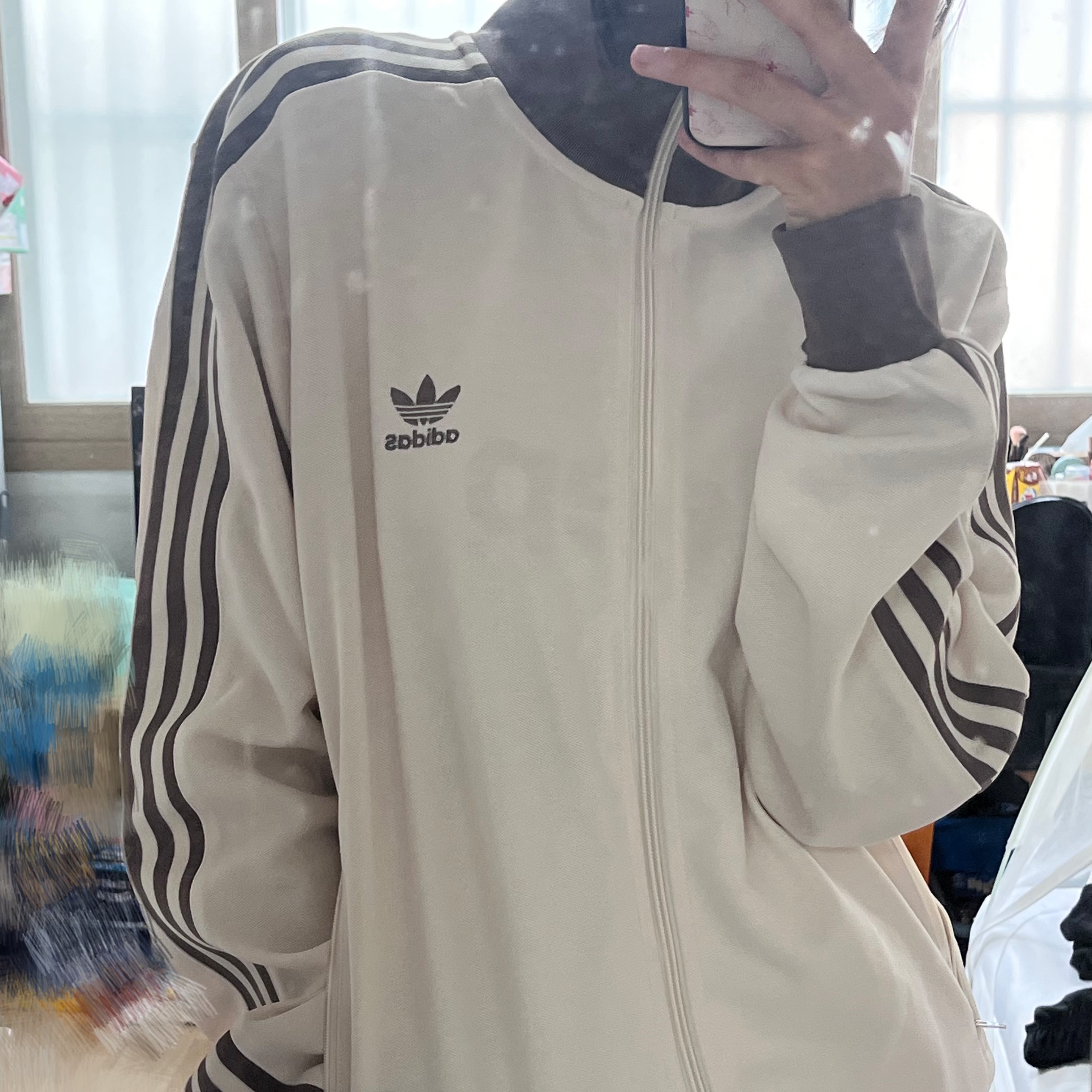 Adidas Adicolor Classic Beckenbauer Track Top Wonder White Trace Brown - KR Sizing 착용 스타일 - 1