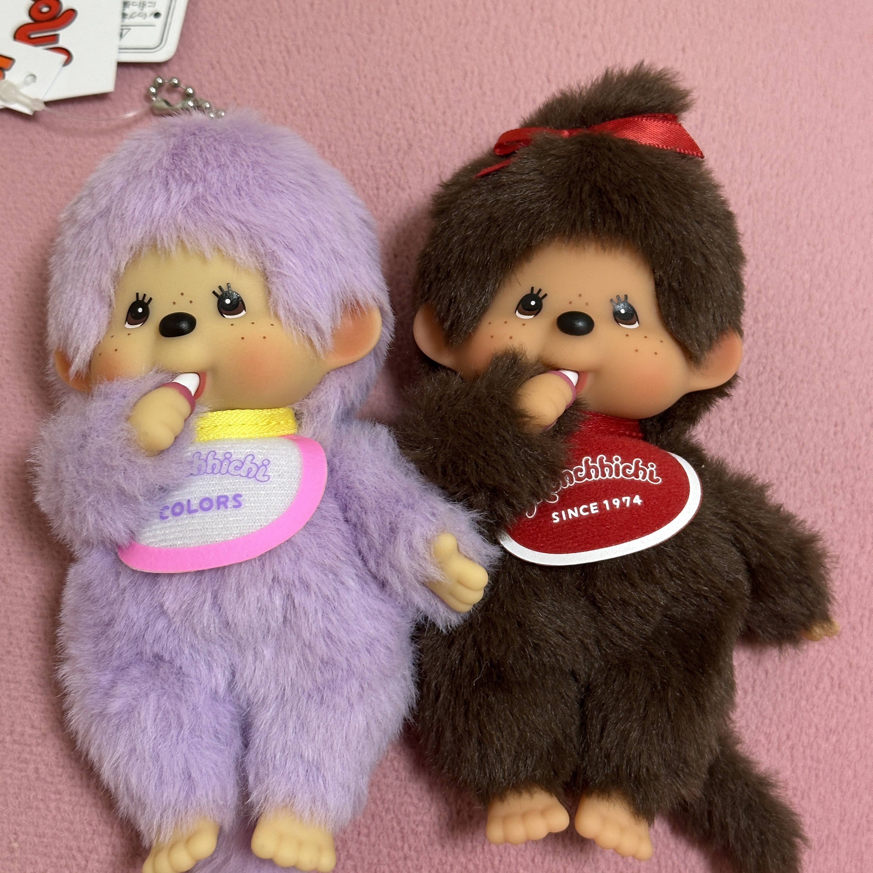 Monchhichi SS Girl Key Chain Brown, Monchhichi Colors Key Chain Purple 착용 스타일