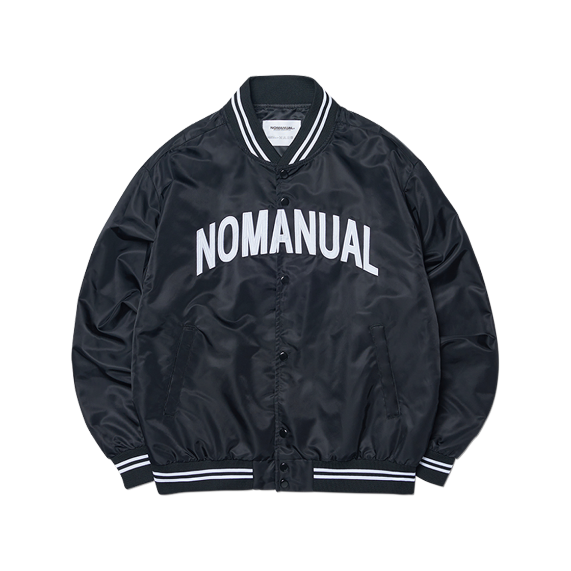 노매뉴얼 아치 로고 바시티 자켓 블랙