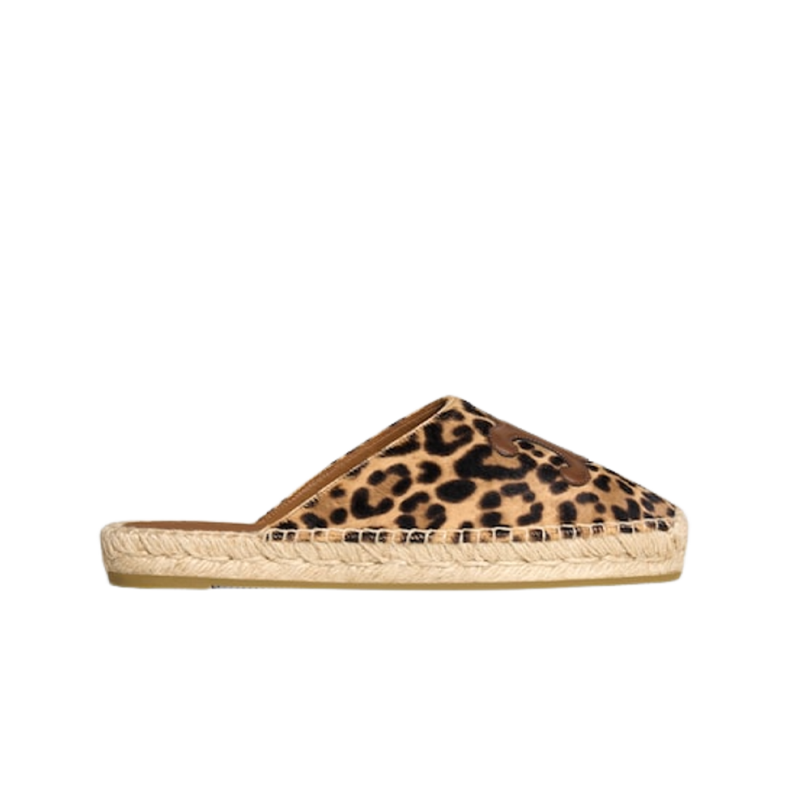 360774627C-19BE (W) Celine Les Leopard Printed Hairy Calfskin Espadrilles Mule Brown Beige
