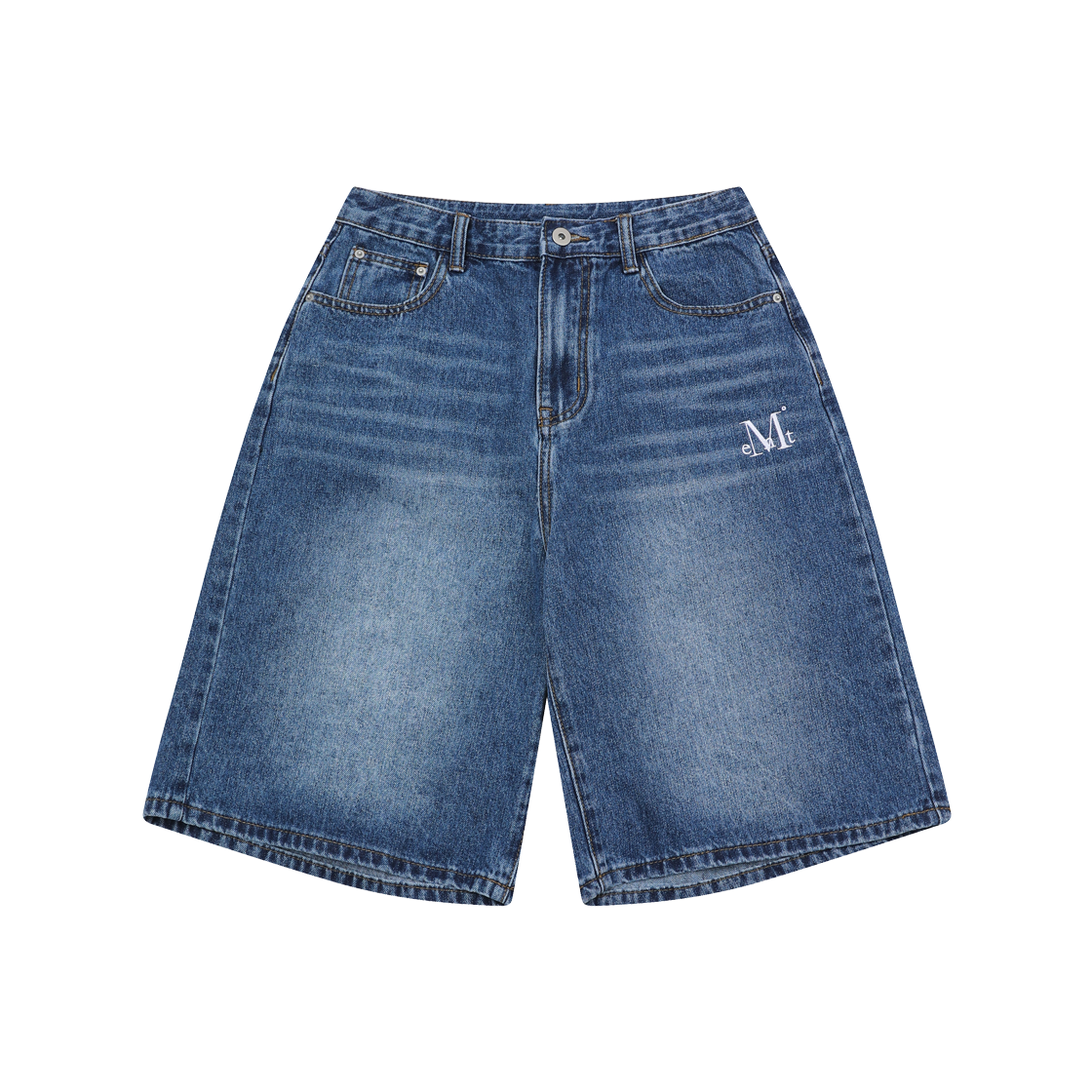 P0000BAT MUCENT Ronar Back Button Leather Point Bermuda Denim Pants Unisex Deep Blue