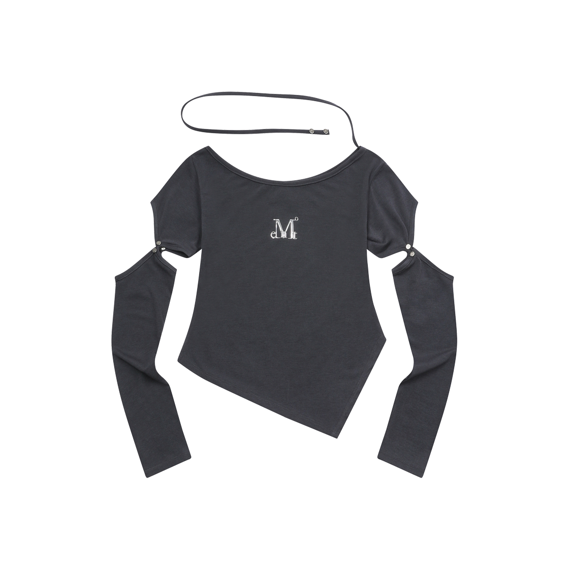 P0000BAS MUCENT Noel Metal Logo Rivet Cut Out Unbalance Long Sleeve Charcoal