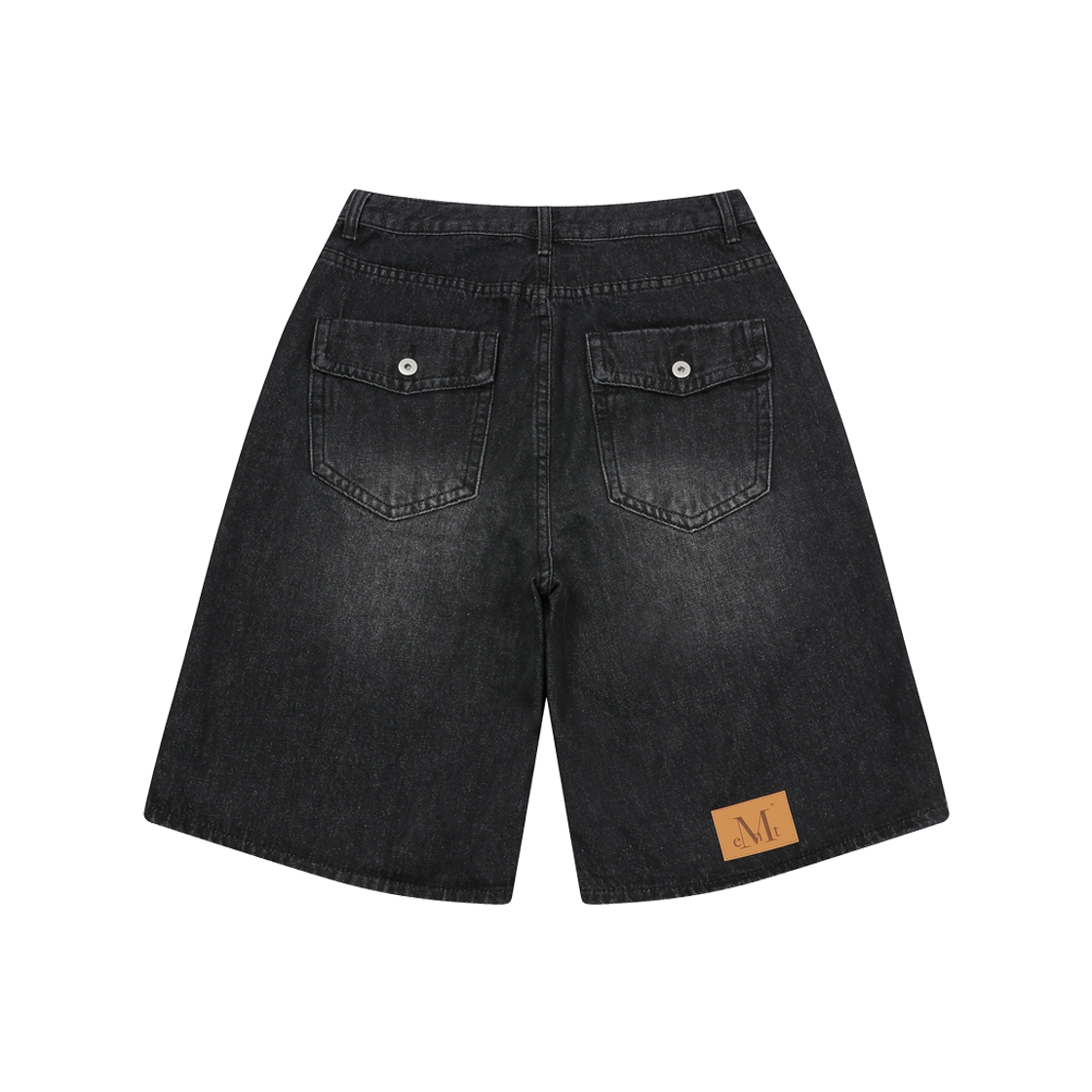 ★MUCENT★ Ronar Back Button Leather Point Bermuda Denim Pan 무센트 로나르 백 버튼 레더 포인트 버뮤다 데님 팬츠 남녀공용