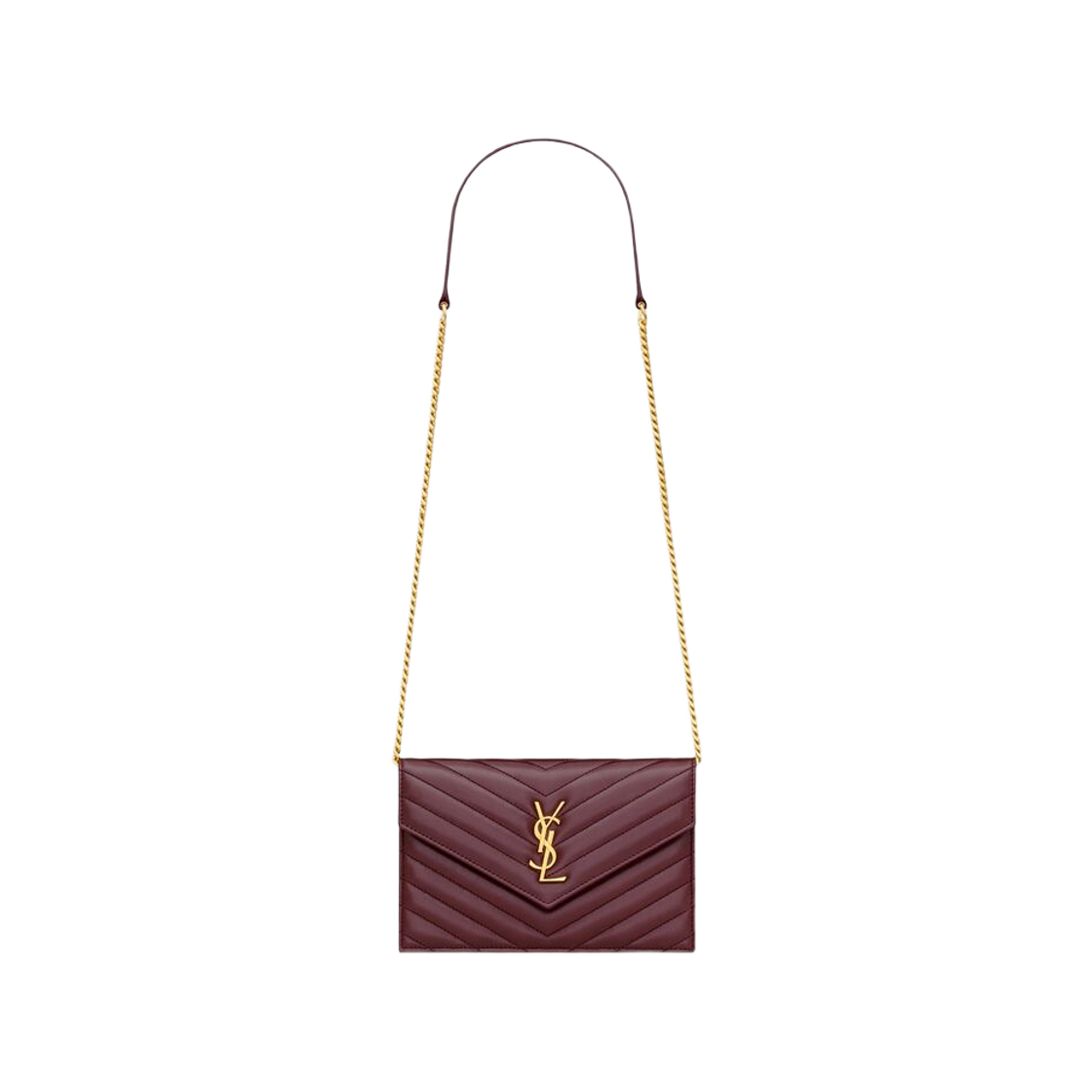 742920-AAA44-6195 Saint Laurent Cassandre Envelope Chain Wallet in Lambskin Rouge Cabernet