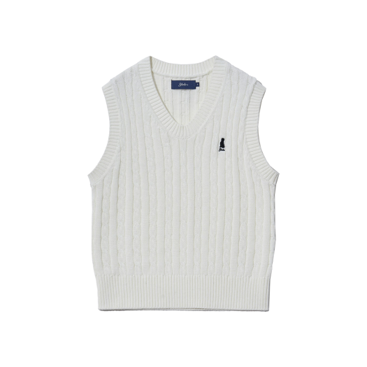 YEM1KT213AIV Yale [100% COTTON] Women's Cable V-neck Knit Vest Ivory