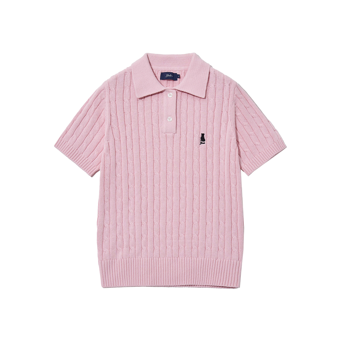 예일 우먼즈 헤리티지 댄 케이블 반팔 폴로 니트_라이트 핑크(Yale Women's Heritage Dan Cable Short Sleeve Knit Light Pink)