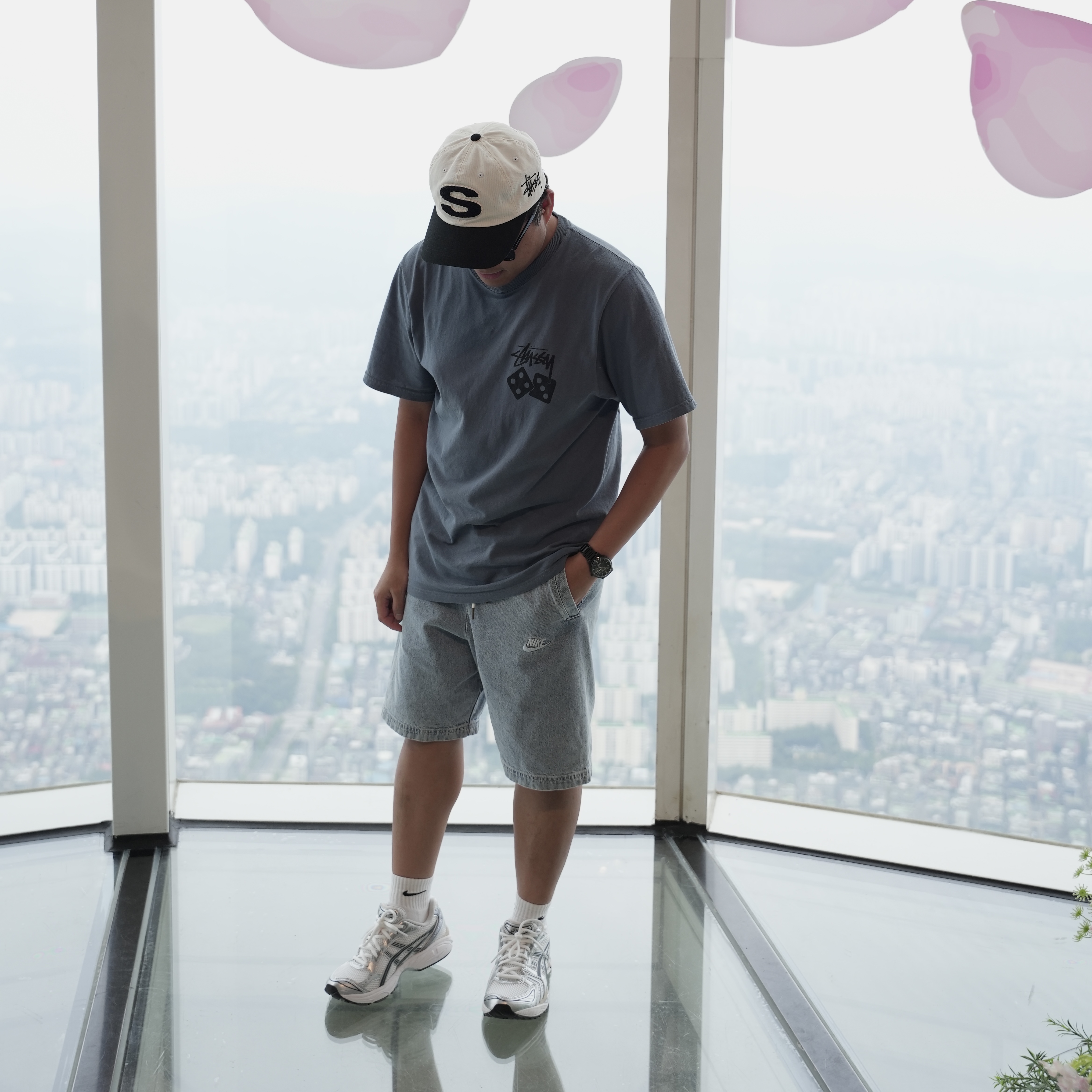 Asics Gel-Kayano 14 White Graphite Grey, Stussy Chenille S Low Pro Cap Natural 착용 스타일 - 1
