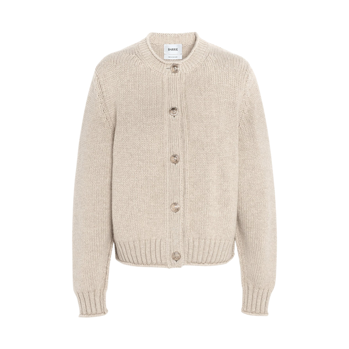 C222271643 (W) Barrie Chunky Cashmere Cardigan with Gold Buttons Neutral