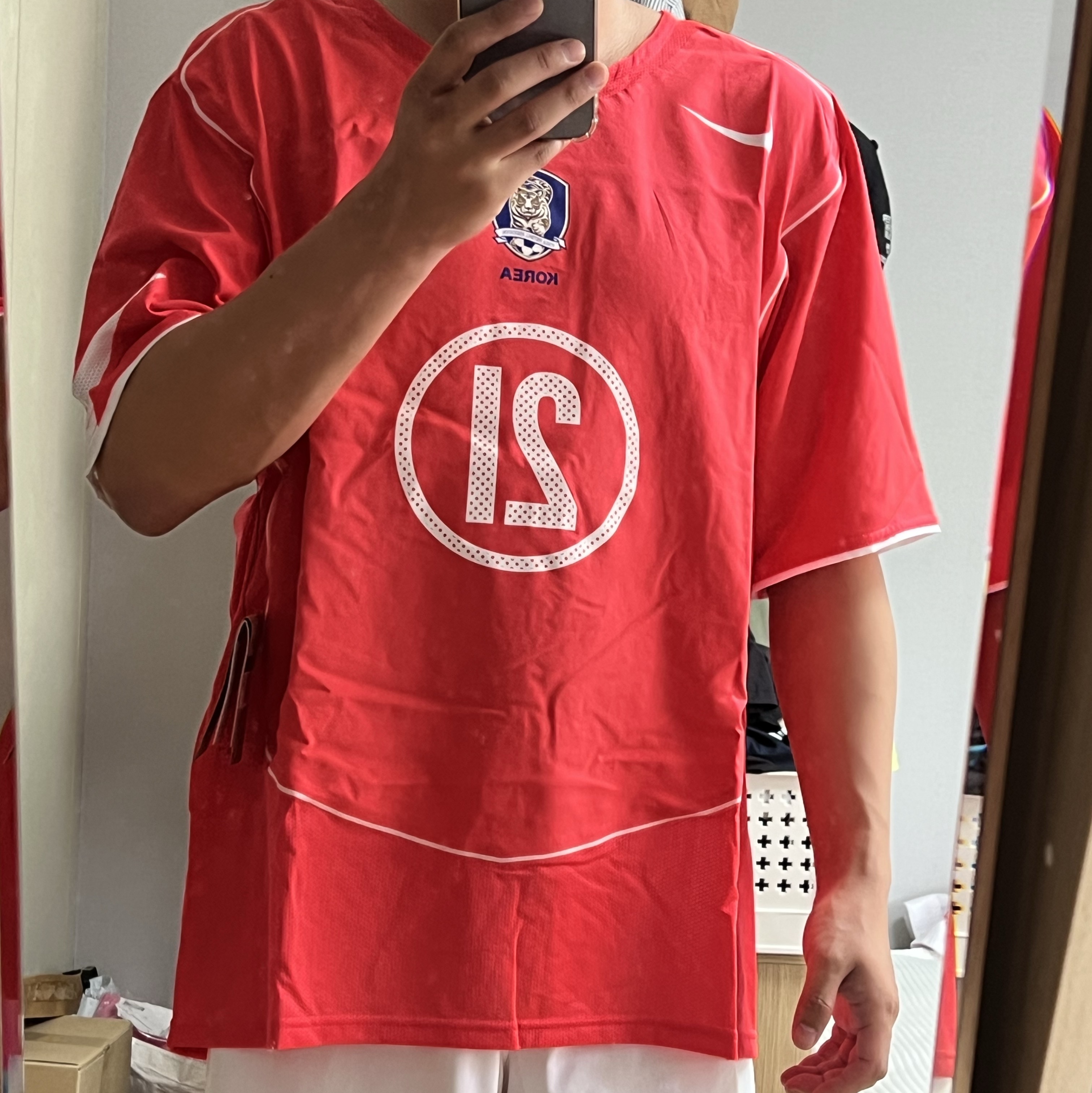 Nike Park Ji-Sung South Korea 2004 Total 90 Reissue Soccer Replica Jersey (Marking Ver.) 착용 스타일 - 2