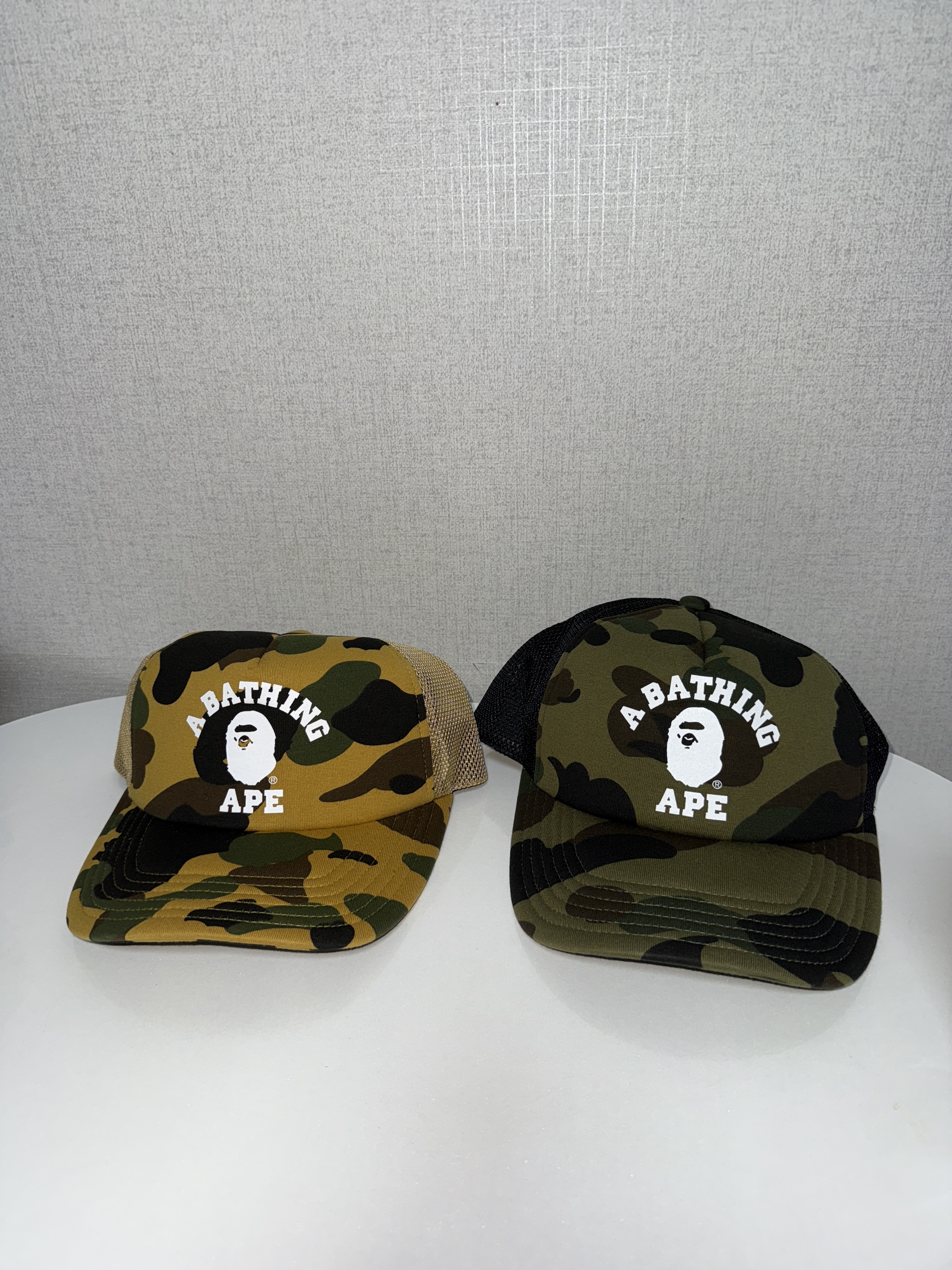 BAPE 1st Camo College Mesh Cap Yellow, BAPE 1st Camo College Mesh Cap Green 착용 스타일