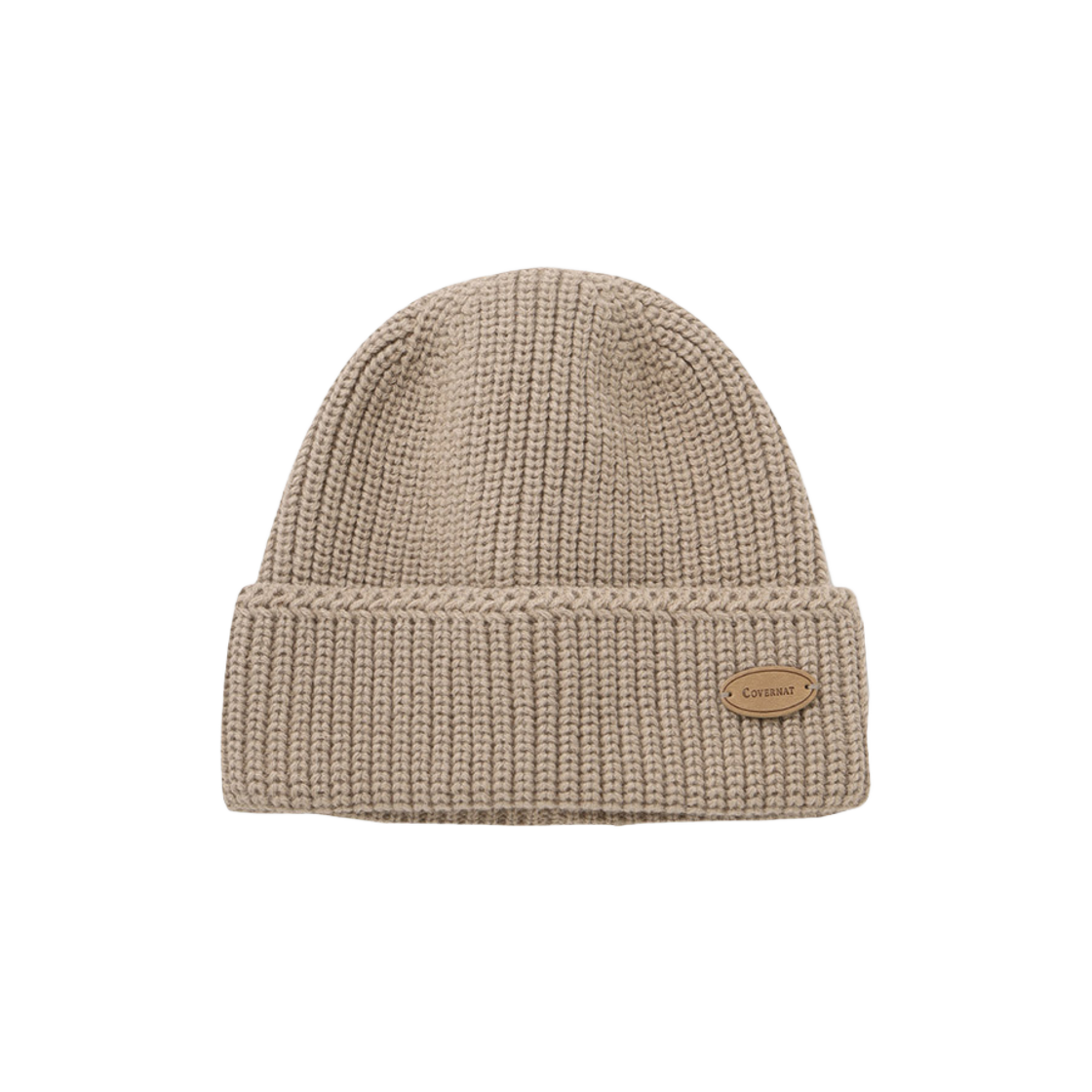 CO2404CA53BE Covernat Authentic Leather Wappen Acrylic Beanie Beige