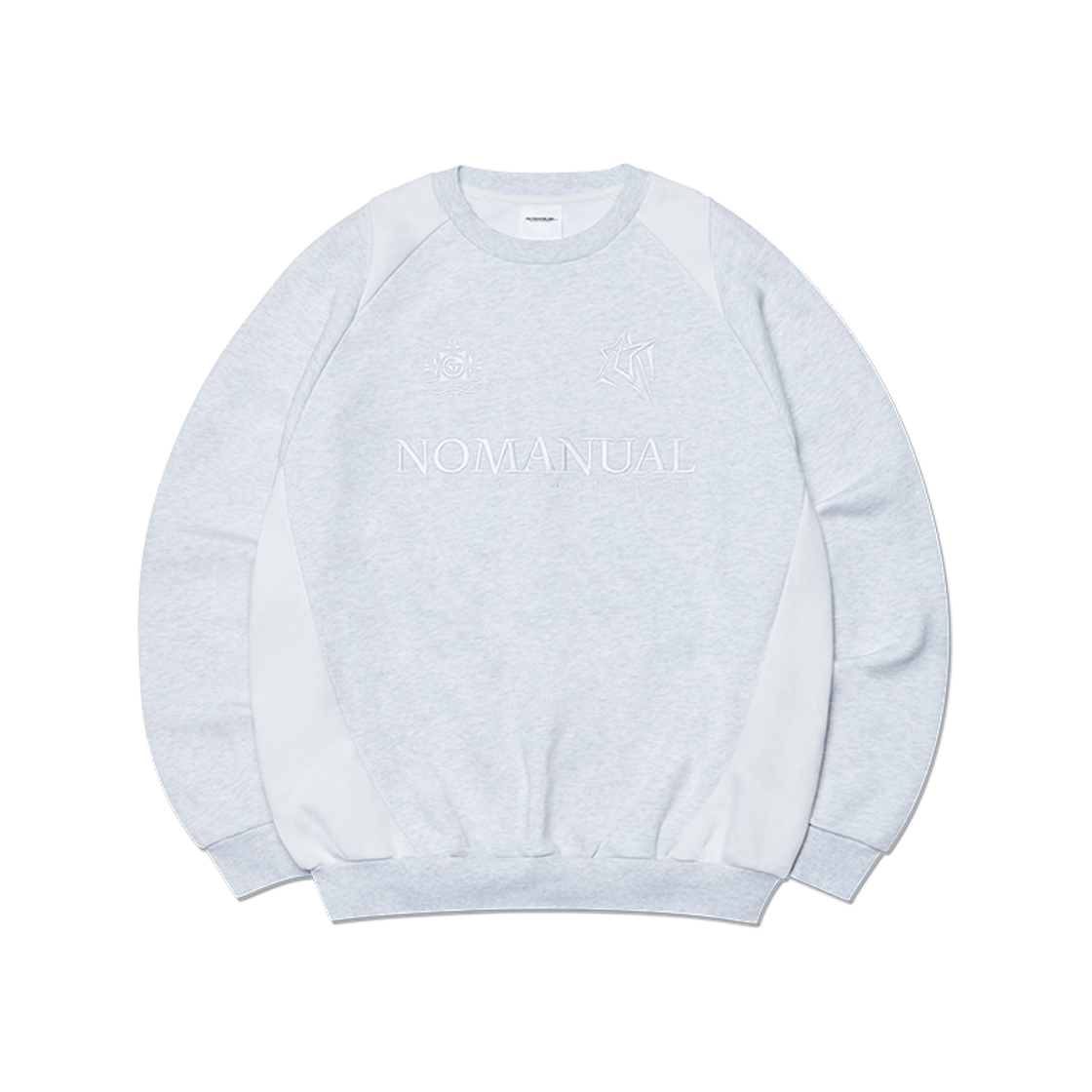 노매뉴얼 엠블럼 스웻셔츠 화이트 멜란지(NOMANUAL Emblem Sweatshirt White Melange)