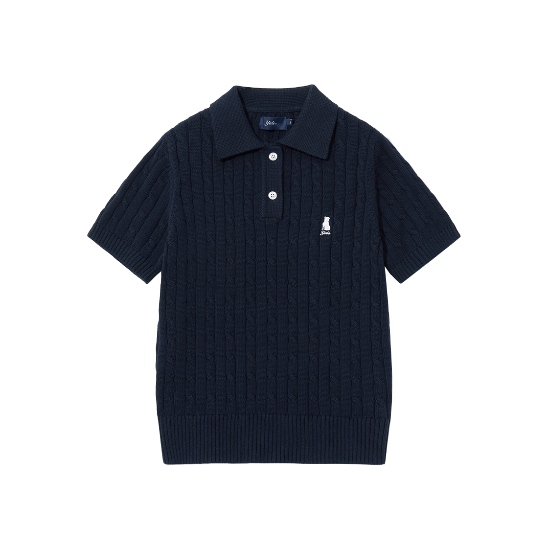 예일 우먼즈 헤리티지 댄 케이블 반팔 폴로 니트_네이비(Yale Women's Heritage Dan Cable Short Sleeve Knit Navy)