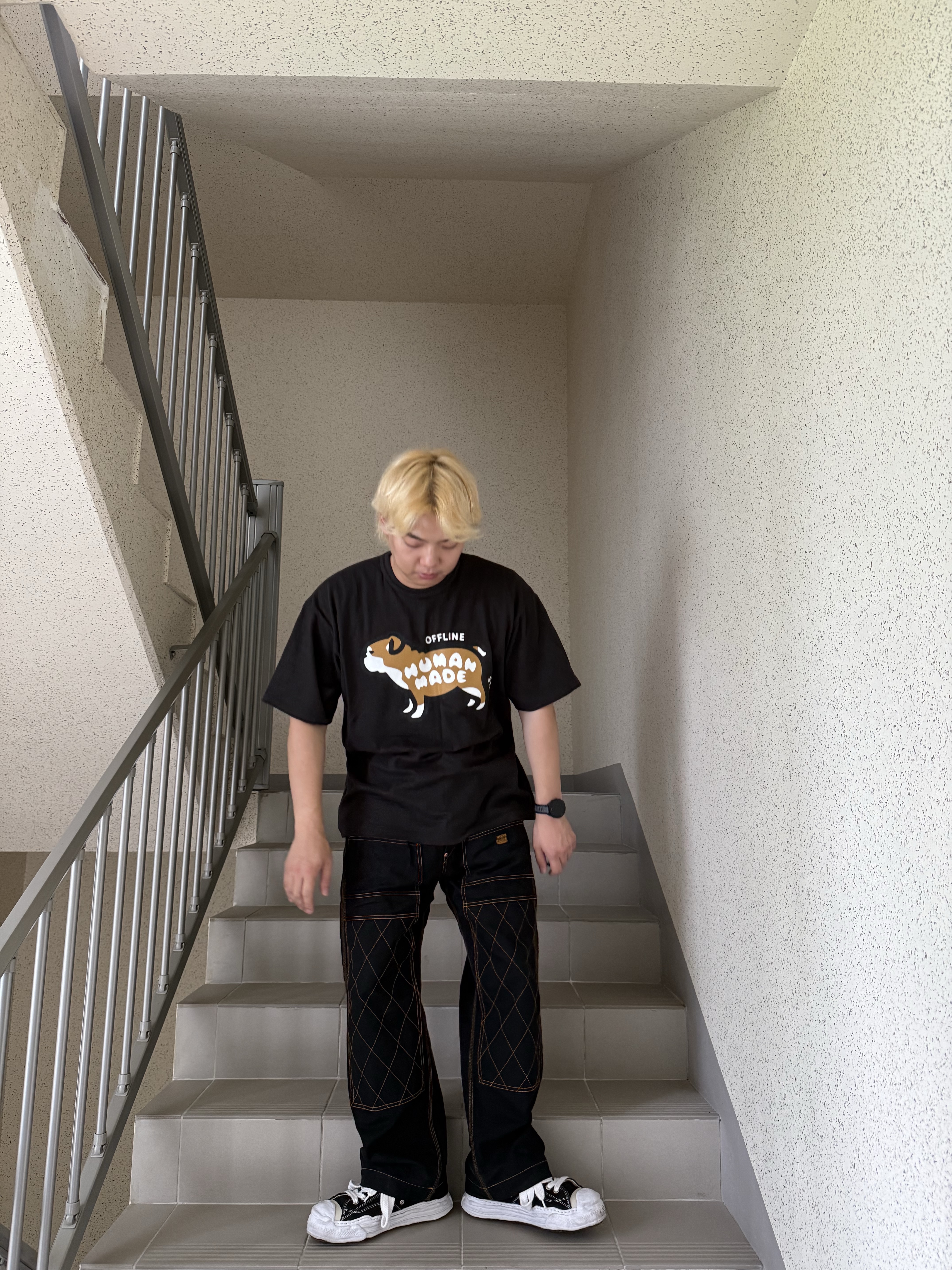 Maison Mihara Yasuhiro Hank OG Sole Canvas Low-top Sneakers Black 착용 스타일 - 4
