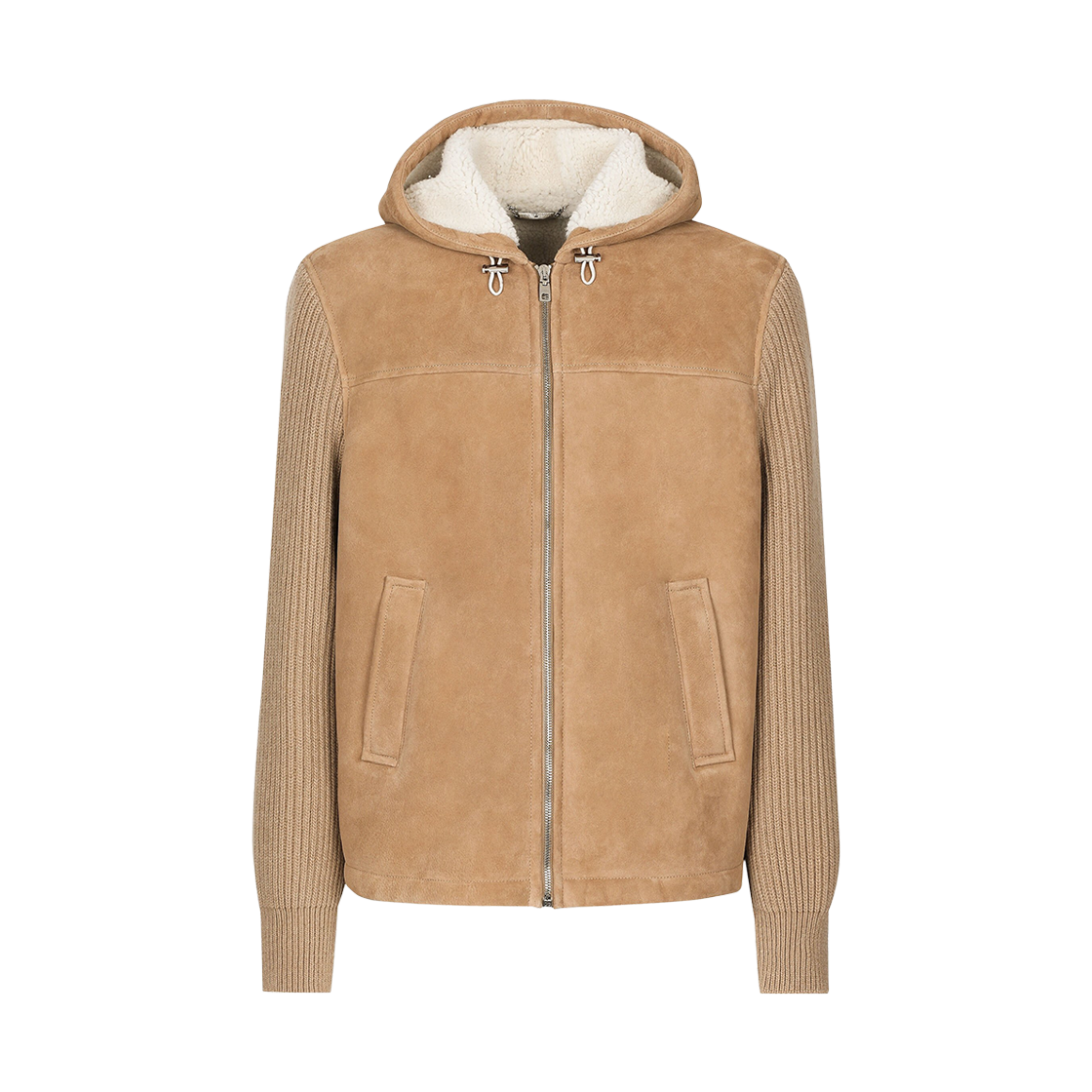 G9ATXLFUP81W0802 Dolce & Gabbana Sheepskin Jacket with Knit Inserts and Hood Beige