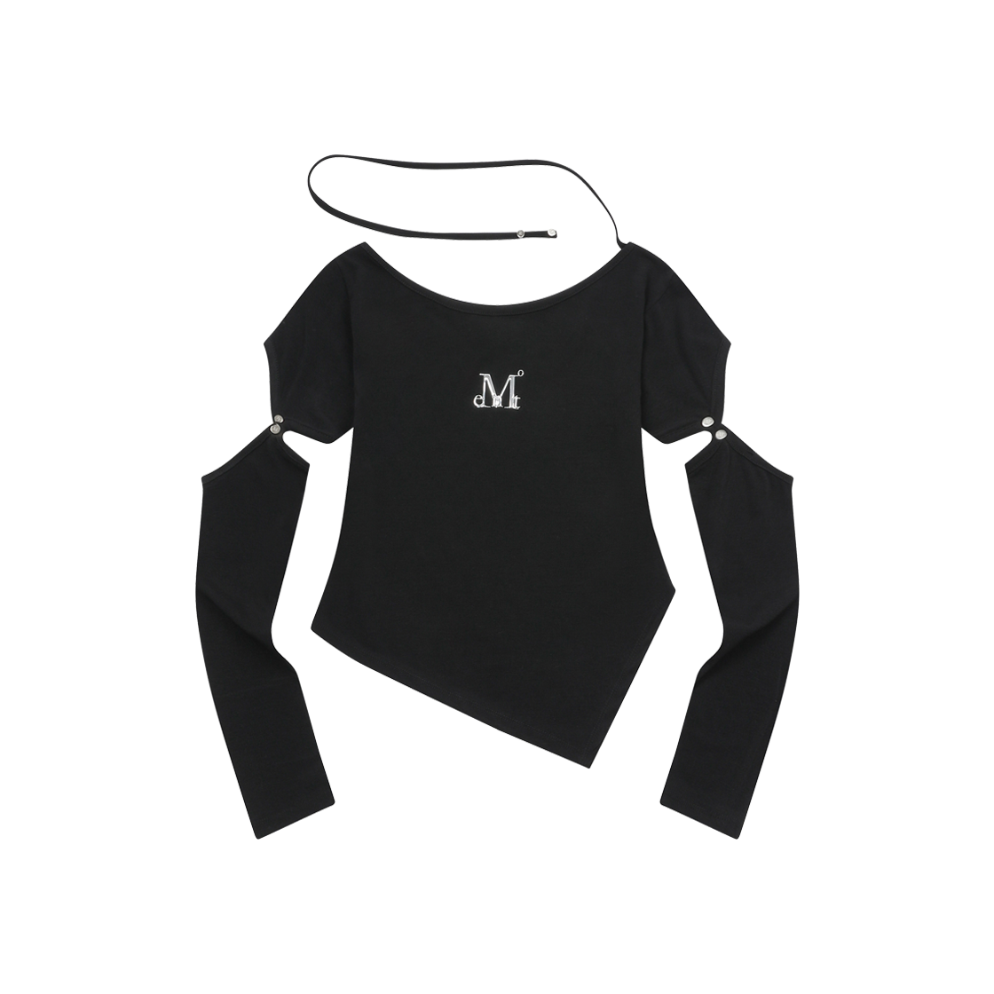 P0000BAS MUCENT Noel Metal Logo Rivet Cut Out Unbalance Long Sleeve Black