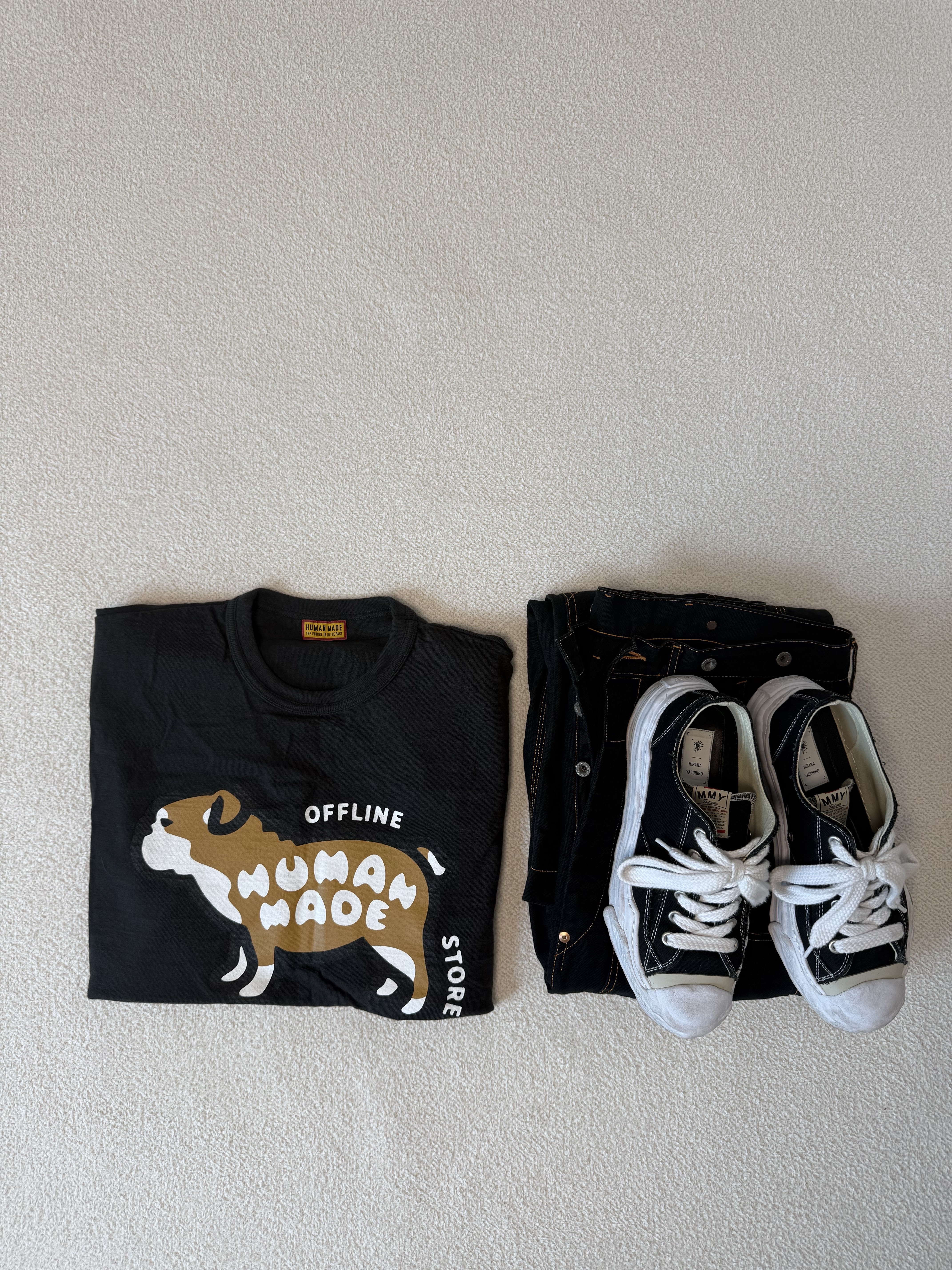Maison Mihara Yasuhiro Hank OG Sole Canvas Low-top Sneakers Black 착용 스타일 - 1