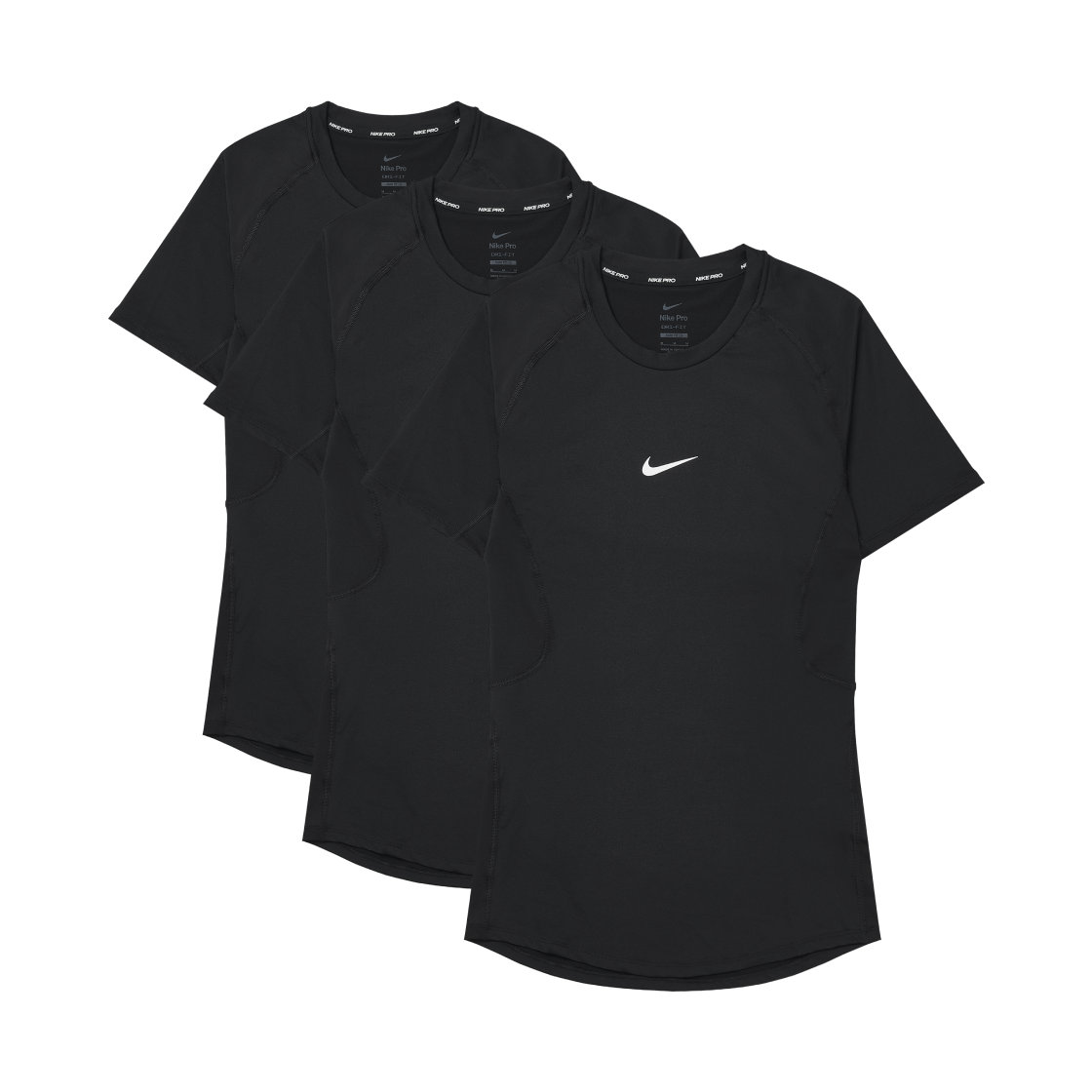 나이키 프로 드라이핏 숏슬리브 피트니스 탑 블랙 - 아시아 (3개 번들)(Nike Pro Dri-Fit Short Sleeve Fitness Top Black - Asia (Bundle of 3))