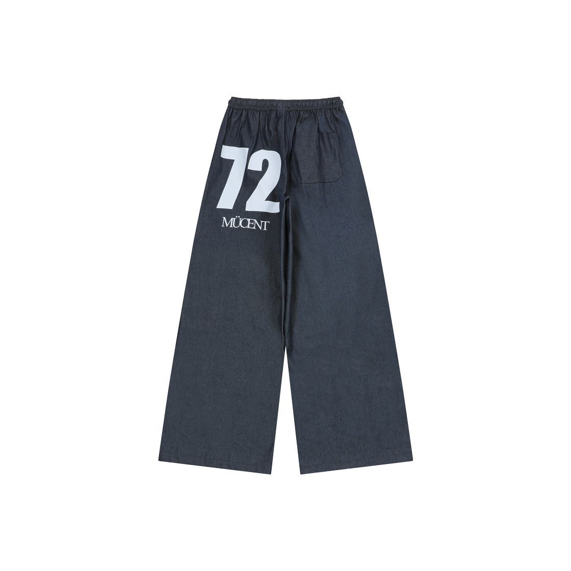 P0000BAV MUCENT Signature Back 72 Lettering Wide Denim Banding Pants Unisex Mid Denim