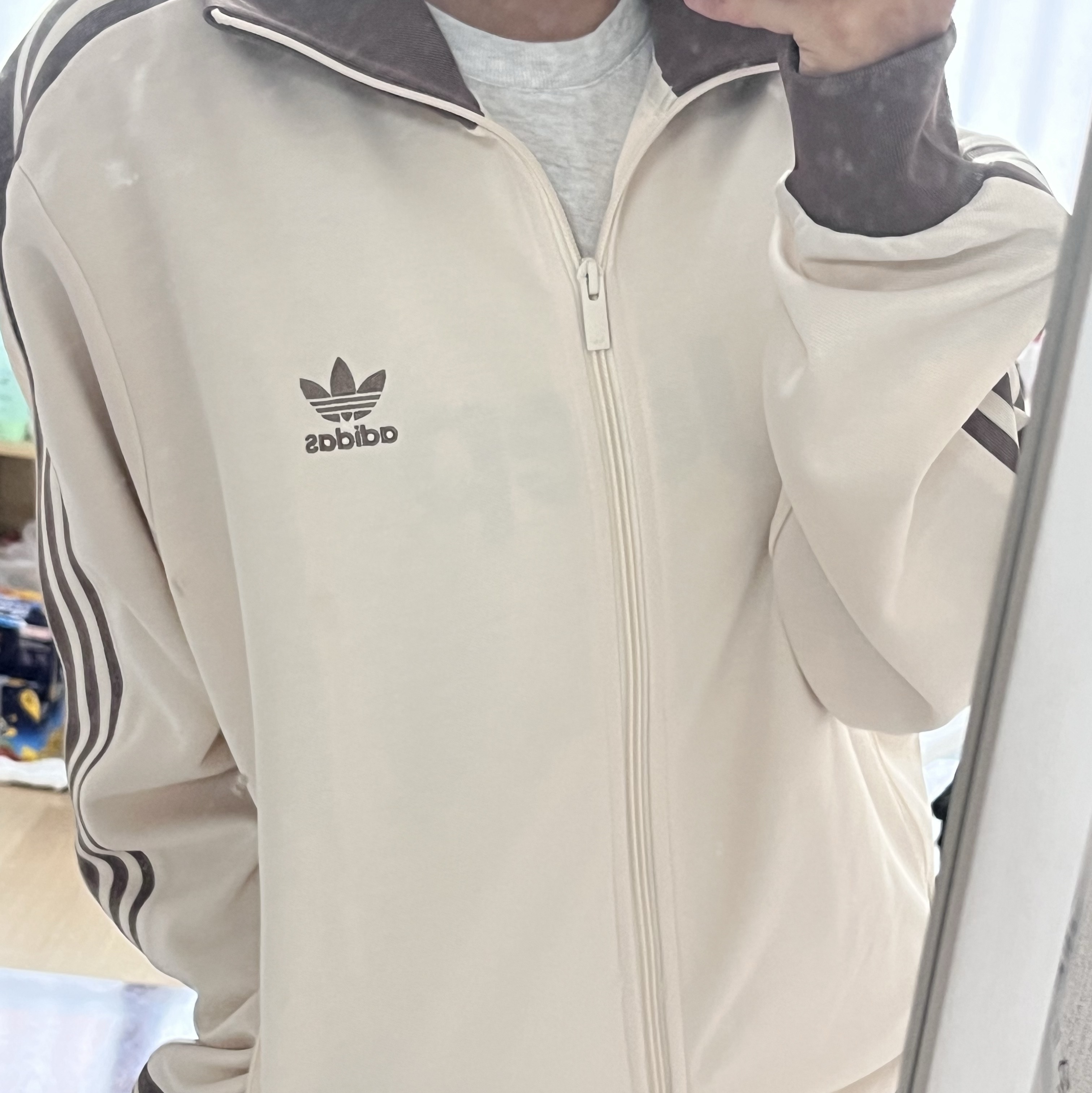 Adidas Adicolor Classic Beckenbauer Track Top Wonder White Trace Brown - KR Sizing 착용 스타일 - 2
