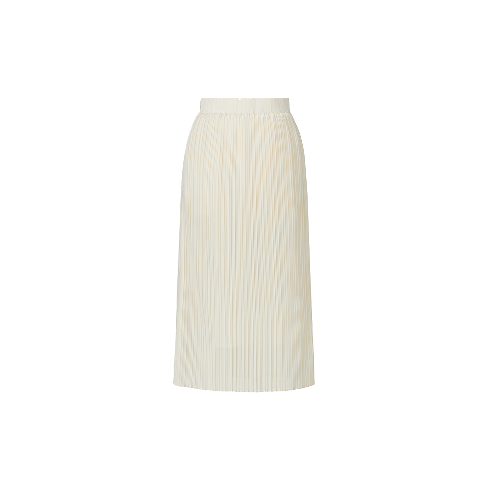 WSK2JIV Monplisse Women Back Slit H-line Pleats Long Skirt Ivory