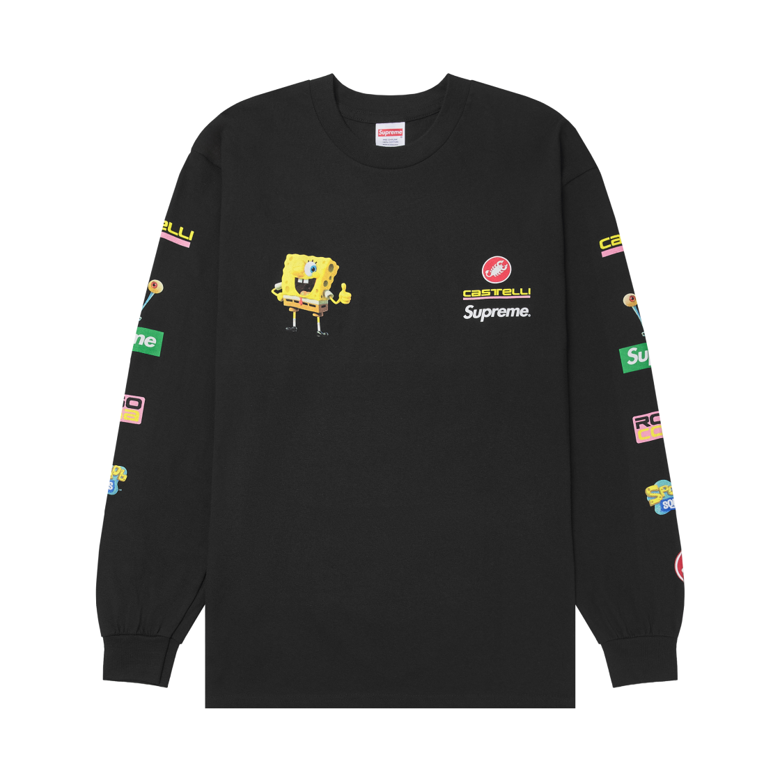슈프림 x 스폰지밥 카스텔리 레이싱 롱슬리브 티셔츠 블랙 - 25SS(Supreme x SpongeBob SquarePants Castelli Racing L/S T-Shirt Black - 25SS)