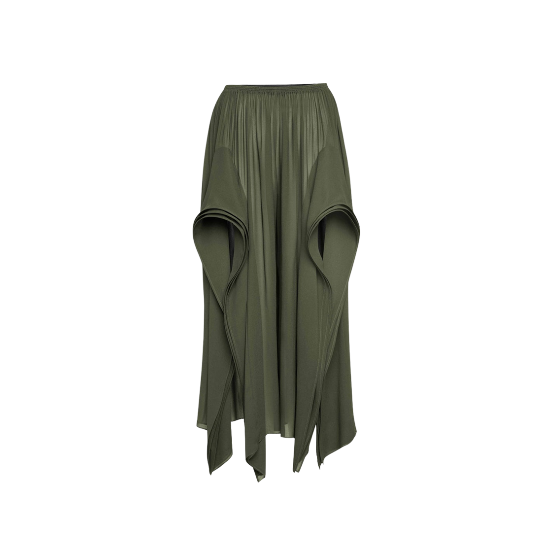 (W) 알라이아 조제트 러플 팬츠 다크 그린((W) Alaia Georgette Ruffle Pants Dark Green)