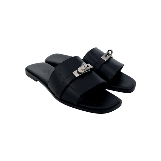 IT83SBHJ9KUQ Hermes Julia Sandals 38 Black Silver Calfskin