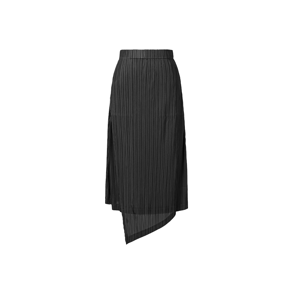 WSK1VBK Monplisse Women Button Two Way Flare Pleats Skirt Black