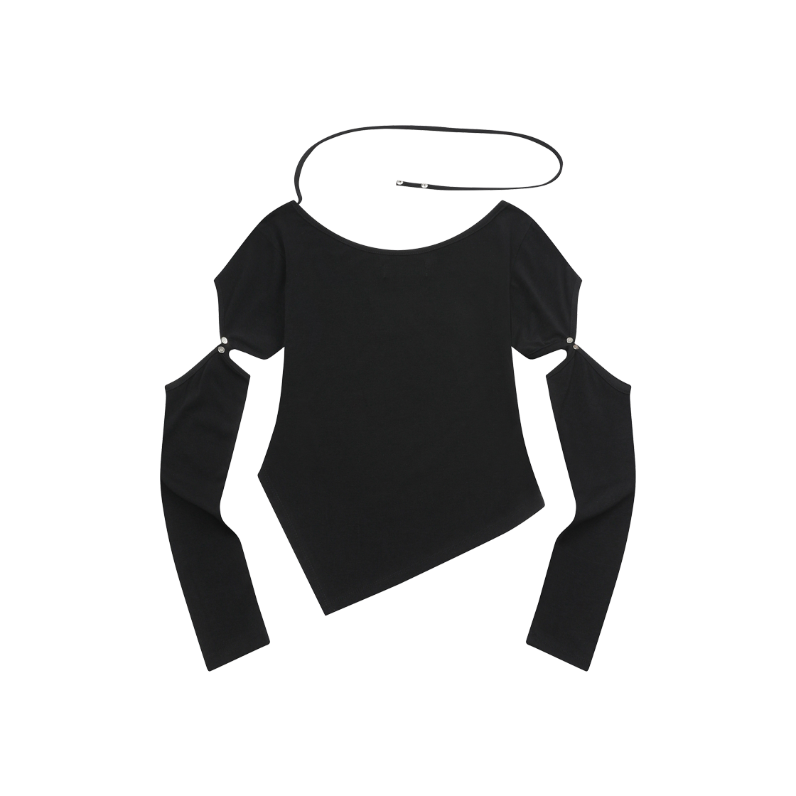 무센트 노엘 메탈 로고 리벳 컷아웃 언발란스 롱슬리브 블랙(MUCENT Noel Metal Logo Rivet Cut Out Unbalance Long Sleeve Black) - 2