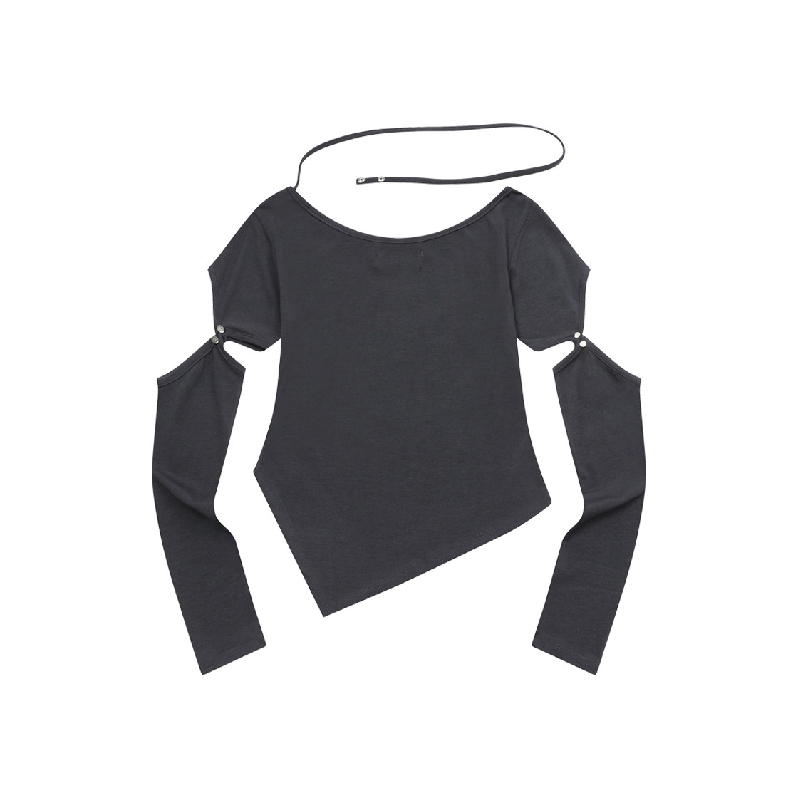 무센트 노엘 메탈 로고 리벳 컷아웃 언발란스 롱슬리브 차콜(MUCENT Noel Metal Logo Rivet Cut Out Unbalance Long Sleeve Charcoal) - 2