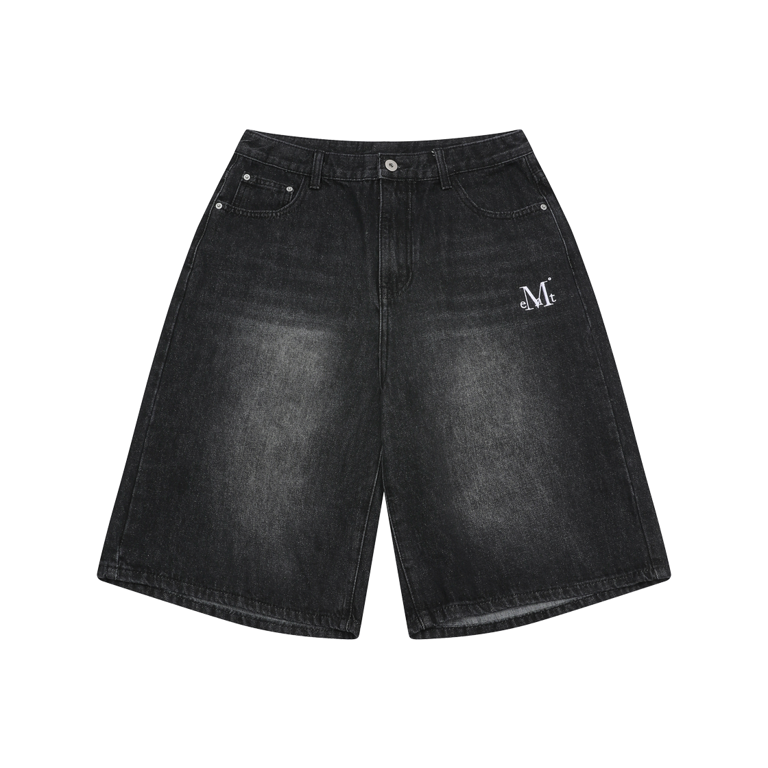 P0000BAT MUCENT Ronar Back Button Leather Point Bermuda Denim Pants Black