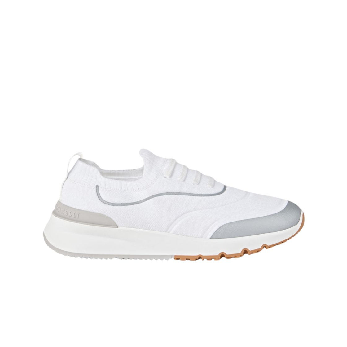 MZUAUFO340-CBM68 Brunello Cucinelli Techno Cotton Knit Runners with Heat-Bonded Detail White