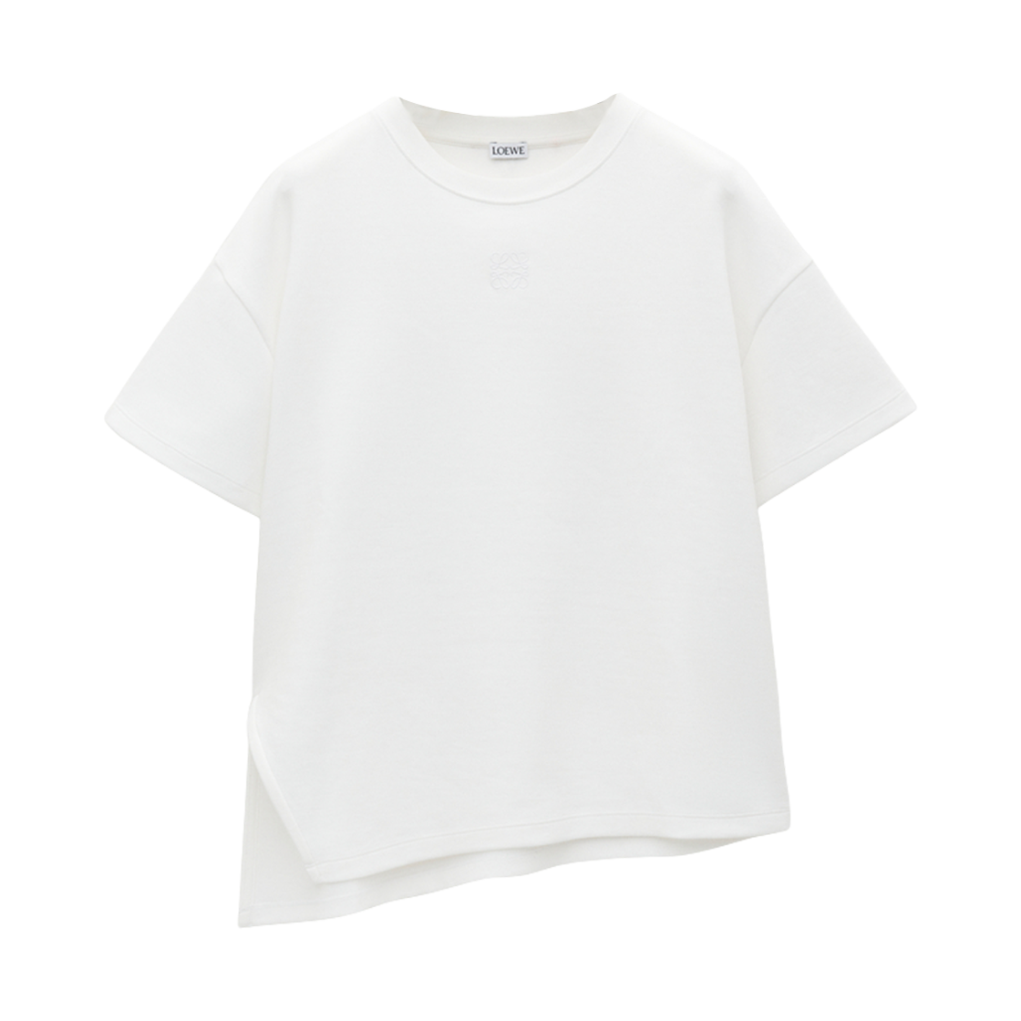 (W) 로에베 코튼 블렌드 어시메트릭 티셔츠 화이트((W) Loewe Asymmetric T-Shirt in Cotton Blend White) - 1