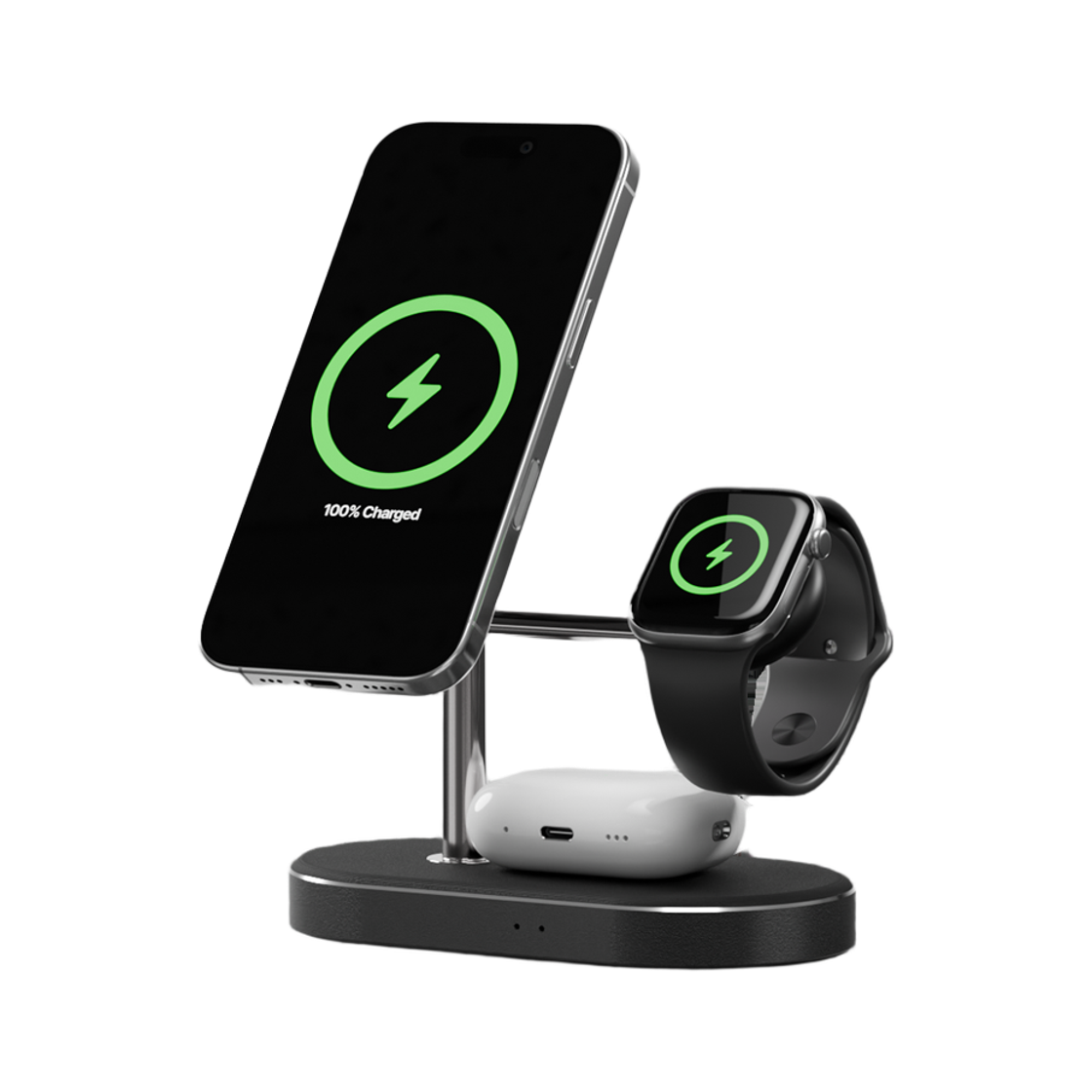 S500500001 SINJIMORU M Tri Turbo Qi2 3in1 MagSafe 15W Wireless Fast Charging Multi Stand Black