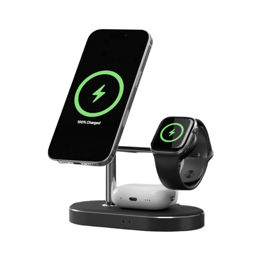 S500500001 SINJIMORU M Tri Turbo Qi2 3in1 MagSafe 15W Wireless Fast Charging Multi Stand Black