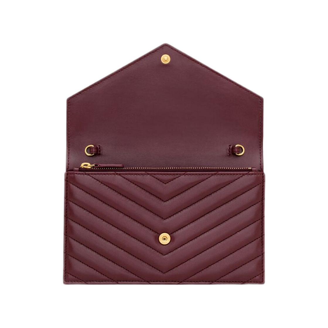 생로랑 카산드라 엔벨로프 체인 월렛 램스킨 루즈 카베르네(Saint Laurent Cassandre Envelope Chain Wallet in Lambskin Rouge Cabernet) - 4