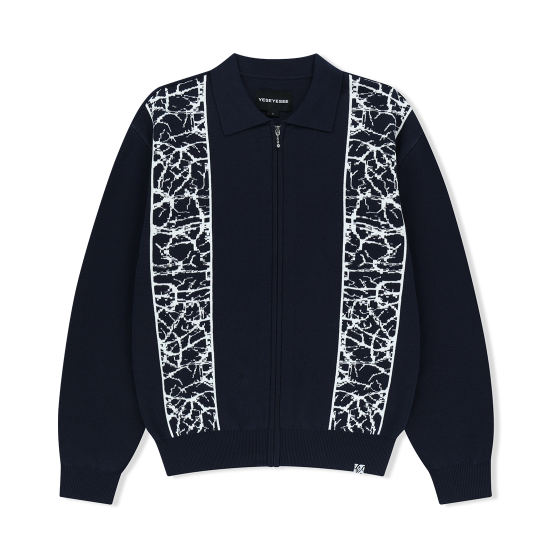 예스아이씨 니트 집업 폴로 가디건 네이비(YESEYESEE Knit Zip Up Polo Cardigan Navy)