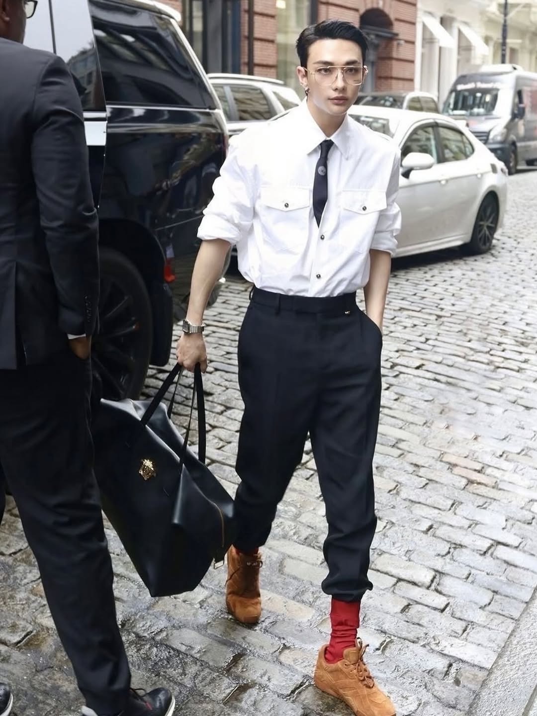 Versace Medusa Silk Tie Black 착용 스타일 - 4
