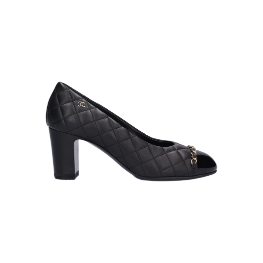 ITDF3V7KHQKK Chanel Quilted Chain Pumps Lambskin Calfskin Black 37