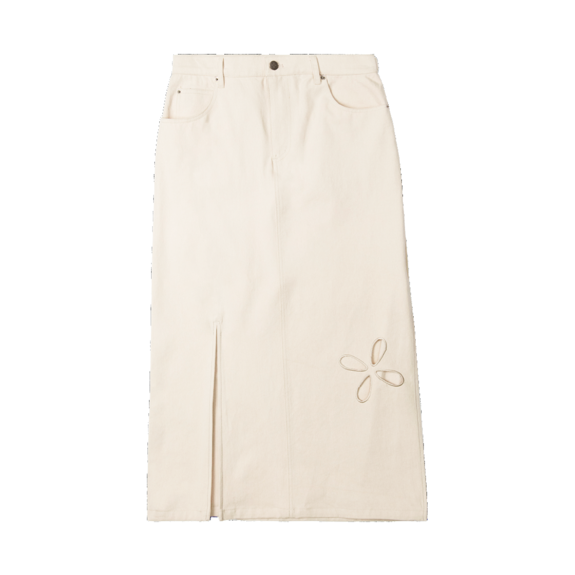R-25-S08 Riomeu Cotton Unbalance Long Skirts Ivory
