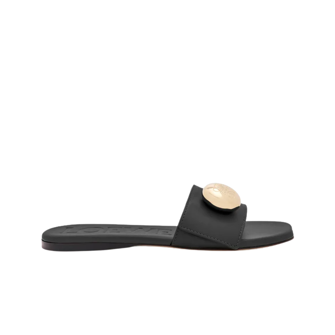 (W) 로에베 소프트 카프스킨 페블 슬라이드 블랙((W) Loewe Pebble Slide in Soft Calfskin Black)