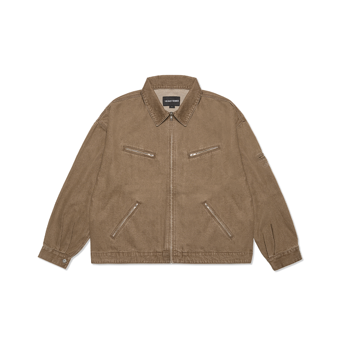 예스아이씨 루즈 핏 집업 데님 재킷 브라운(YESEYESEE Loose Fit Zip Up Denim Jacket Brown)