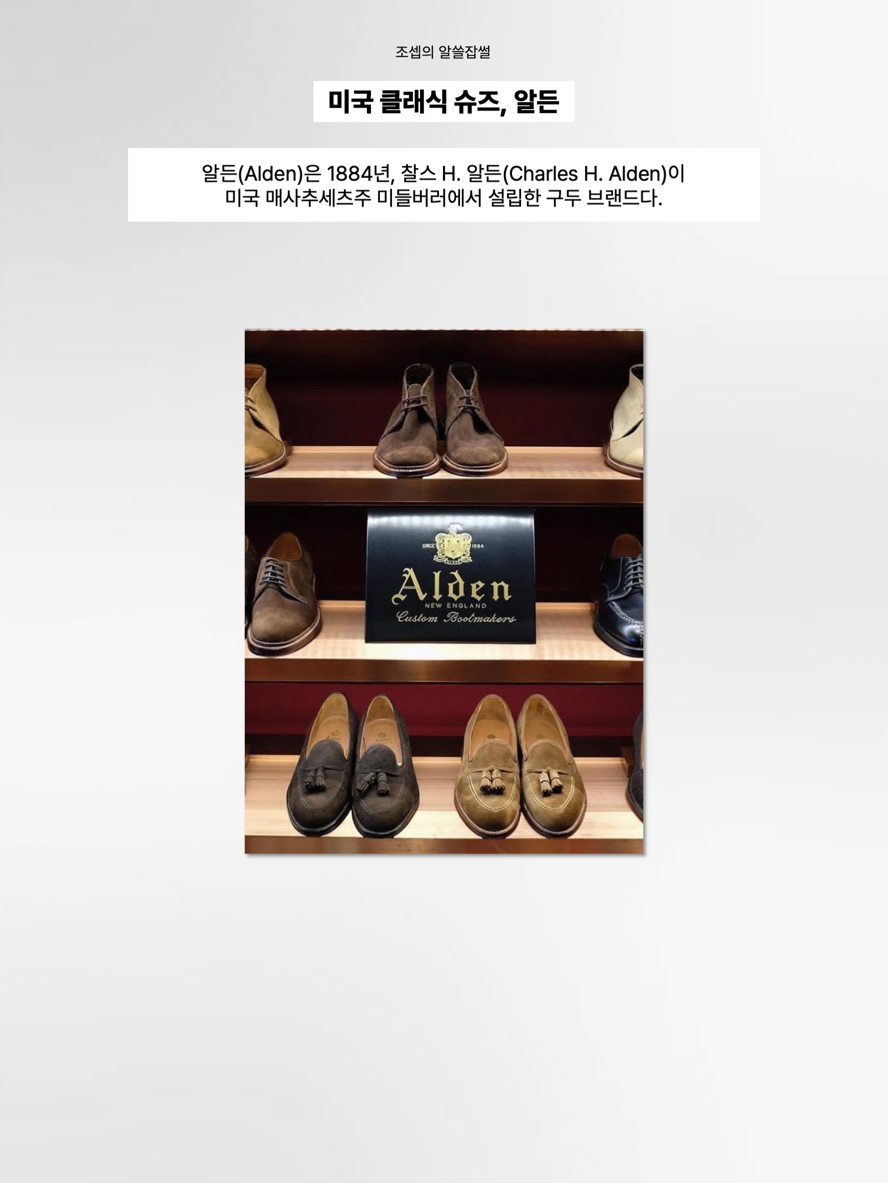 Alden 990 Cordovan Plain Toe Blucher Oxford Burgundy - E, Alden 6243 Suede Unlined Flex Penny Loafer Snuff - E 착용 스타일 - 2