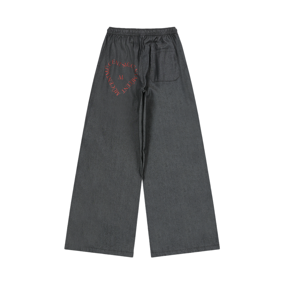 P0000BAU MUCENT Signature Heart Lettering Back Logo Denim Banding Pants Unisex Black