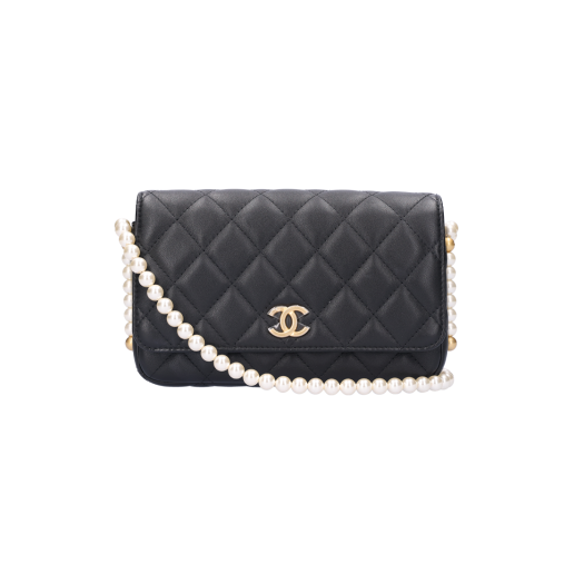 ITPSDECPGTB9 Chanel Pearl Chain Wallet Black Gold